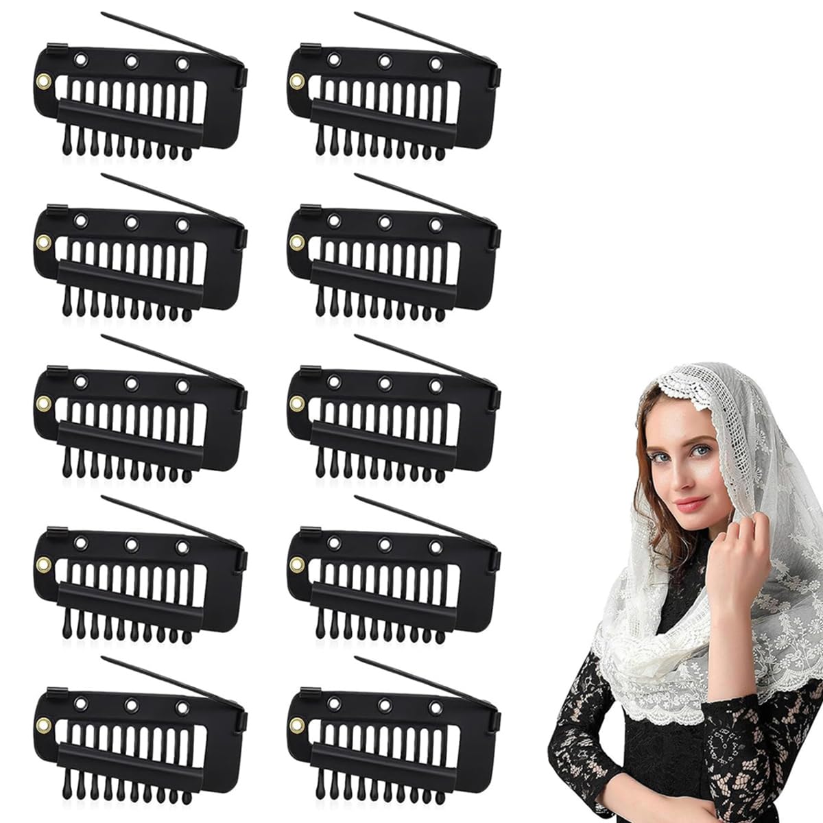 MAYCREATE 10Pcs Chunni Clips Dupatta Pin with Safety Pins, Snap-on Metal Headscarf Wig Fixing Clips for Chunni, Turban Scarf, Wedding Veil or Hair Extensions - Black MAYCREATE 10Pcs Chunni Clips Dupatta Pin with Safety Pins, Snap-on Metal Headscarf Wig Fixing Clips for Chunni, Turban Scarf, Wedding Veil or Hair Extensions - Black